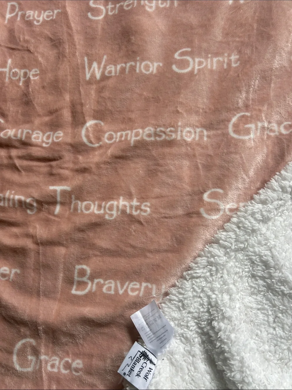 Plush Sherpa Throw Blanket in Blush Pink with Positive Word Design